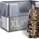 Stainless Steel Cat Litter Box with Lid, 23.7" L x 15.8" W x 13.8" H XL Metal Kitty Litter Box for Big Cats, High Sided Enclosure, Non-Sticky, Anti Urine Leakage, Easy Cleaning (Grey)