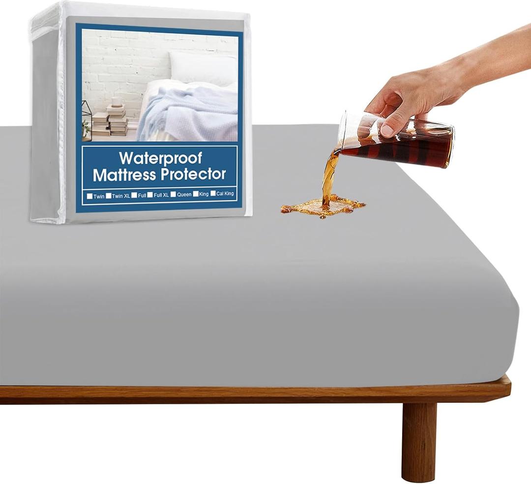 SPRINGSPIRIT Full Size Waterproof Mattress Protector, Full Mattress Cover Pad Waterproof with Deep Pocket up to 14, Full Size Bed Fitted Sheet, Gray Color