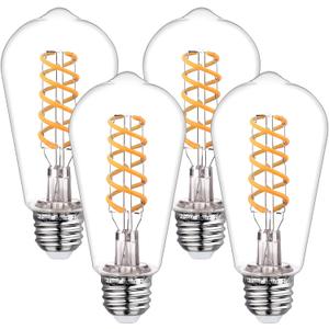BORT Dimmable LED Edison Bulbs,2700K Warm White, 6W Equivalent to 60W Vintage Light Bulbs, Antique Flexible Spiral LED Filament Decorative Light Bulbs (St58 2700k 4pack)