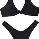 Verdusa Women's Twist Front Bikini Set High Cut Thong Tied Back Two Piece Swimsuit Large
