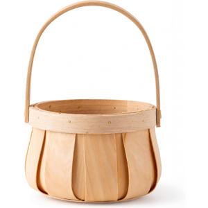 Small Round Natural Woodchip Wooden Decorative Storage Basket with Handle 5.5" Dia x 3.85" H