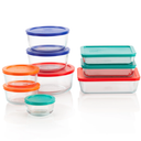 Pyrex 18-piece Large Rectangular Microwave Safe Glass Food Storage Set with Color-coded Lids