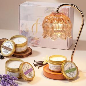 Flower Candle Warmer Lamp with Timer & Dimmer, Adjustable Height Candle Warmer, Christmas Birthday Gifts for Women Mom, House Warming New Home Decor, Wax Warmer for Jar Candles - Amber w/3 Candles