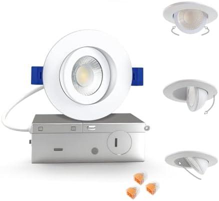 Aosclex 3 Inch 5CCT Gimbal LED Recessed Lighting with Jbox, 360°+90° Adjustable Directional Downlight, Dimmable Eyeball Canless Recessed Lights, 7W 800LM, 2700K-5000K Selectable, ETL (White, 1 Pack)