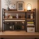 Desktop Bookshelf, pegboard Storage and Organization Rack, Dorm Desk Shelf, Desk Hutch, Desktop Storage for Office, Study, Student Display Rack,Desktop Shelves (Black+Walnut 45.3" Lx9.9 Wx37 H)