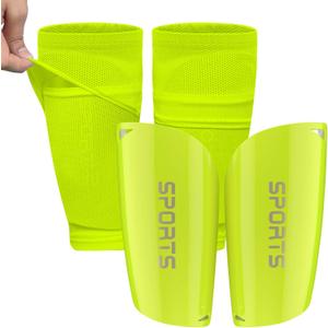 Kids Youth Soccer Shin Guards with Sleeves, Slip in Shinguards Soccer Shin Pads for Boys Girls Child Teens (M ( 3'10" - 4'5" Tall ), Green)