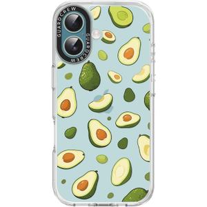 for iPhone 16 Case, [Avocado] Cool Aesthetic Pattern for Women, [11FT Military-Grade Drop Tested] Slim Crystal Clear Shockproof TPU Bumper Phone Cover, 6.1"