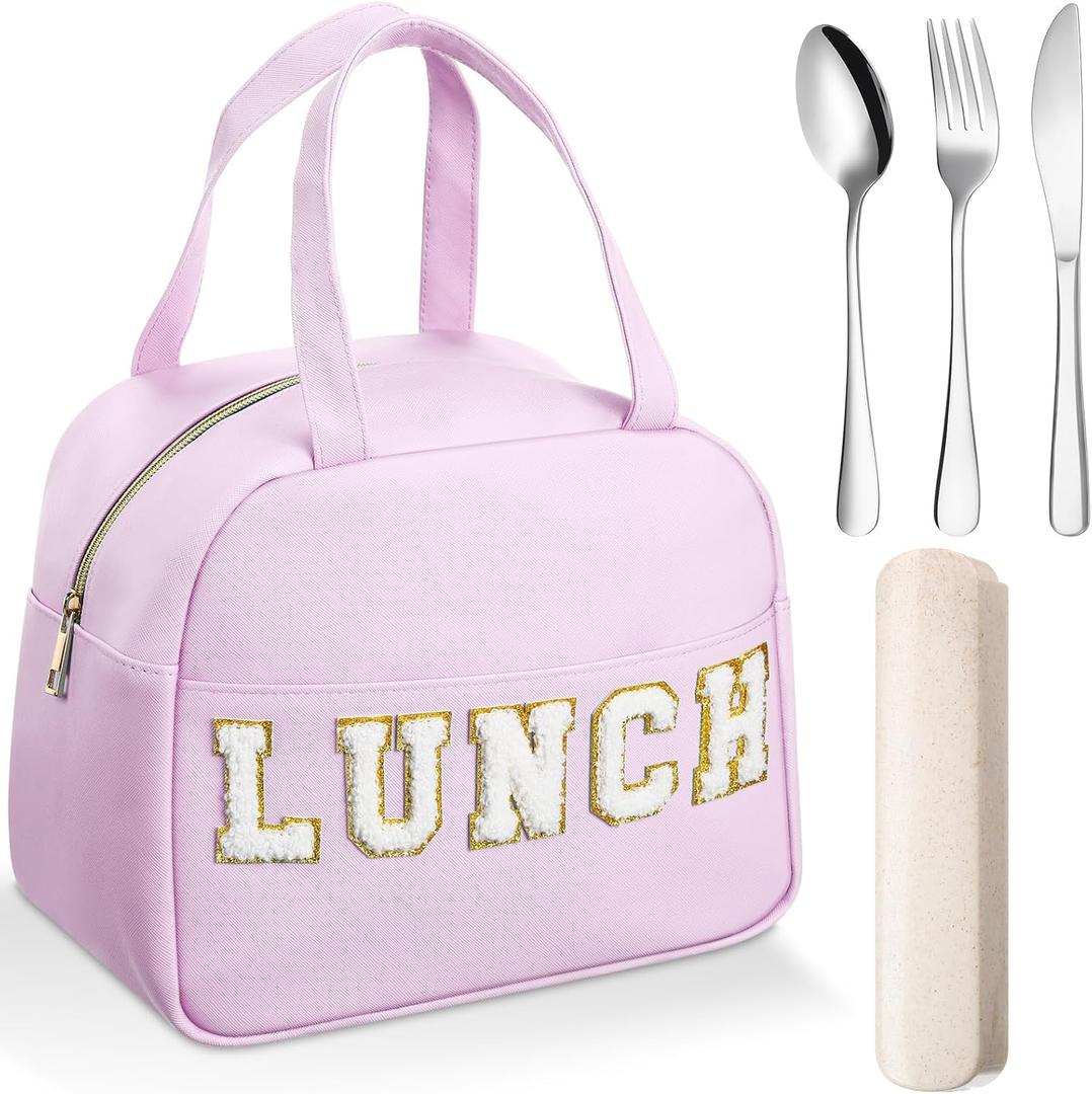 Sanwuta 5 Pcs Preppy Purple Lunch Box Set for Teen Girls Women Insulated Leather Cute Lunch Bag with Utensils Letter Thermal Bento Box for Teen Girls Kids Adult School Travel Office Sanwuta 5 Pcs Preppy Purple Lunch Box Set for Teen Girls Women Insulated Leather Cute Lunch Bag with Utensils Letter Thermal Bento Box for Teen Girls Kids Adult School Travel Office