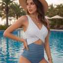 MANGOPOP Women's One Piece Swimsuits Tummy Control Cutout High Waisted Bathing Suits Tie Back Swim Suits 2026 Beach Clothes (Blue, M)