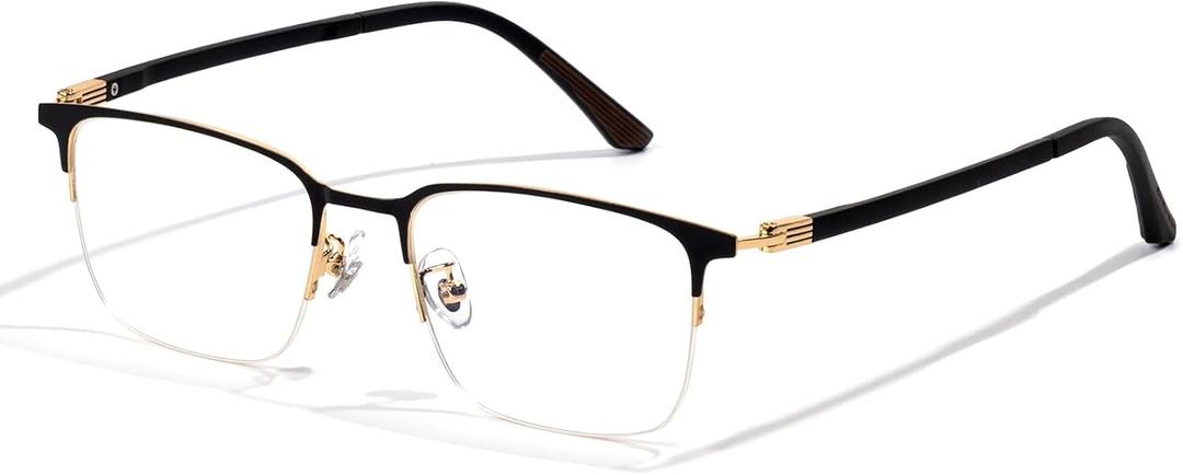 ZanyLen Blue Light Blocking Glasses Men Computer Gaming Glasses Rectangle Metal Semi-rimless Black/ Golden Frame Anti Glare/ UV400 Clear Lens