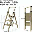 HillhutApex 3 Step Foldable Aluminum Step Ladder with Handgrip, Anti-Slip Pedal, 330 lbs Capacity, Lightweight & Portable for Home, Kitchen, Office, Garage (Gold)