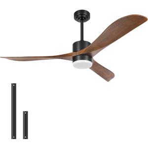 Ceiling Fans with Lights Remote Control, 56" Indoor Wood Ceiling Fan with Light Memory for Patio Gazebo Living Room Bedroom, Walnut & Matte Black