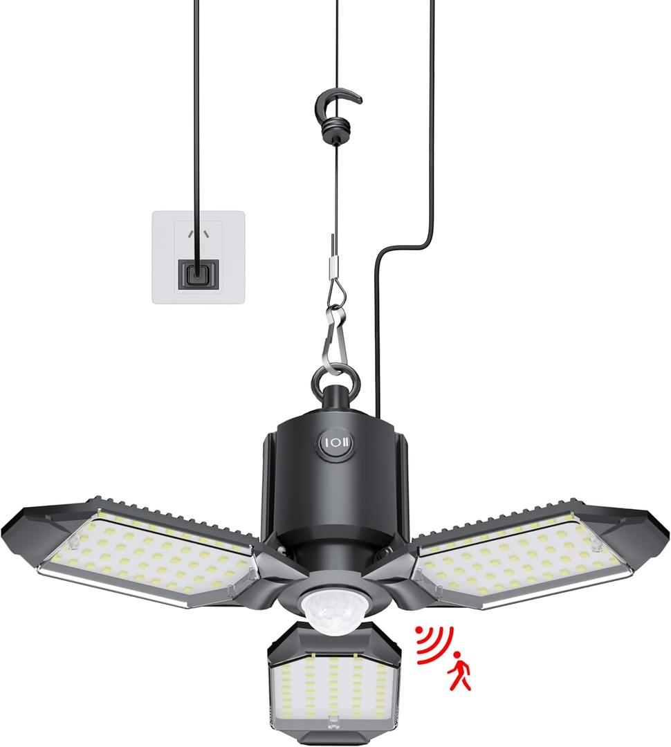 Plug in Garage Light Motion Sensor, 80W 8000LM Motion Sensor Lights Indoor, Deformable LED Shop Motion Activated Bulb for Basement, Warehouse, Barn(1 Pack)