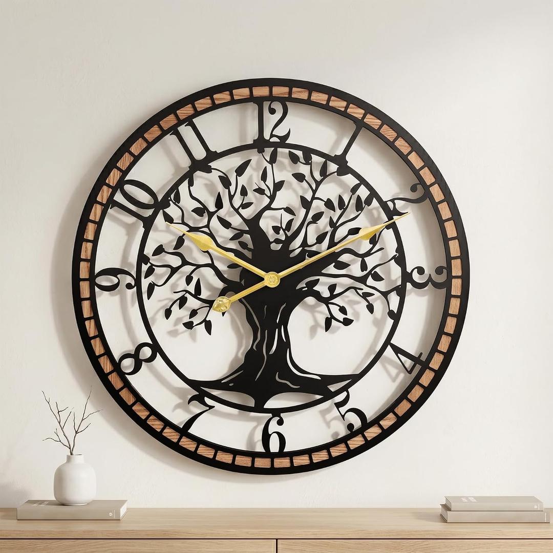 20" Tree of Life Wood and Metal Wall Clock, Rustic Decor
Accent, approx. 3.6 lb, silent movement, hardware included, 1 AA battery not included; fits entryways or kitchens