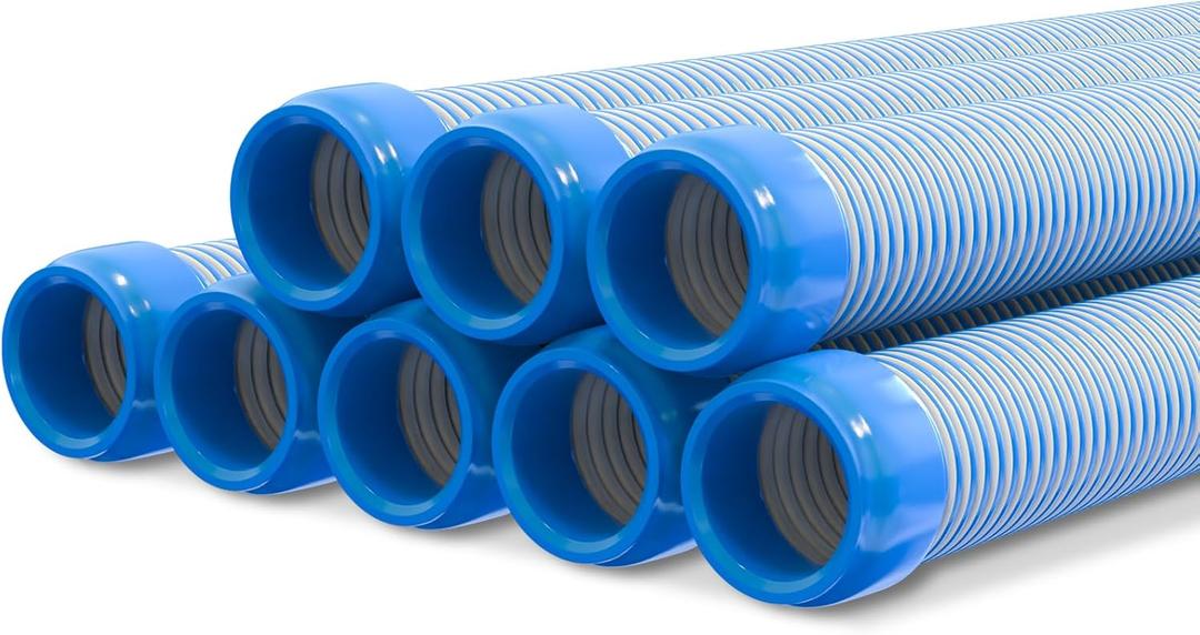 Poolvio Pool Vacuum Hose 26 Feet (8 x 40 Inch), 1.5 Inch Cuffs, Compatible with Most Inground Automatic Cleaners (Blue+White)