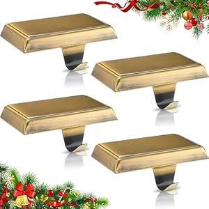 Zhengmy 4 Pcs Christmas Stocking Holders for Mantle Weighted Stocking Holder Fireplace Hangers for Xmas Holiday Party Decoration (Bronze)