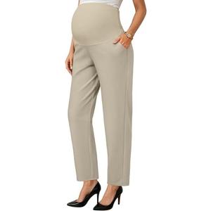 OUGES Womens Stretchy Maternity Over Belly Casual Work Straight Leg Pants Ankle Business Office Trousers with Pockets, Size M