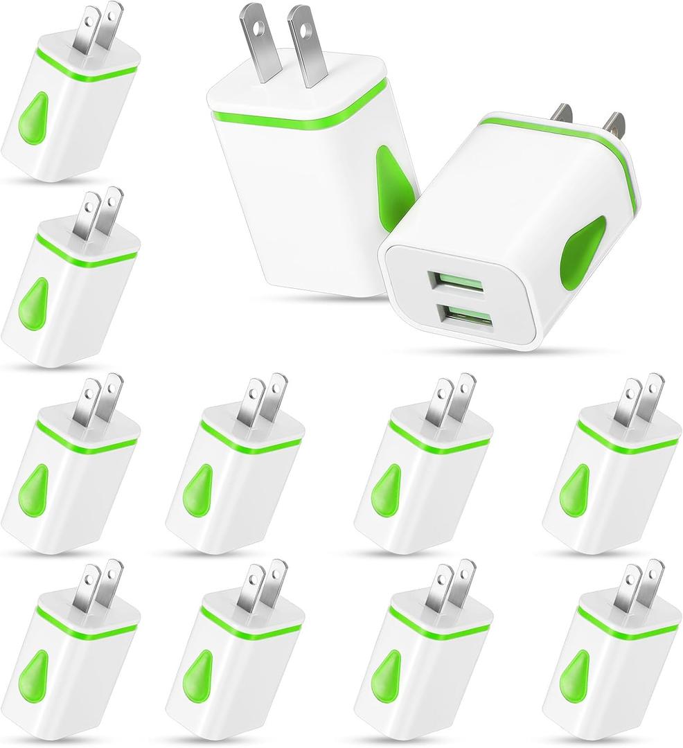 Xuhal 12 Pcs Fast USB Wall Charger Charging Block Bulk Adapter Plug Cube 2.1A USB Wall Charger Replacement for Most Smartphones and Tablets (Green)