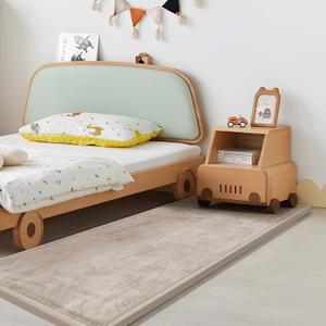 Huloo Sleep Play Mat for Babies Toddlers,1.3" Thick Elasti-Foam Anti-Fall Cushion Mat for Kids Room,2872 Bedroom Bedside Rugs,Water-Repellent Soft Coral Velvet,Non-Slip(Beige)