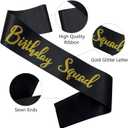 Birthday Squad Sash, 6 Pieces Black with Gold Glitter Letter Birthday Gift Sashes Set for Women Funny Party Favors Decorations for 16th 18th 21st 25th 30th 40th 50th or Other Bday