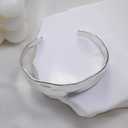Silver Thin Cuff Bracelet Vintage Hammered Texture Style Statement Open Bangle Chunky Bracelets for Women