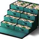 SONGMICS Large Christmas Ornament Storage Box, with Side Open, Stackable Christmas Storage Container with Lid, 8 Drawer Trays, 600D Oxford, 3-Inch 128 Slots, Forest Green URFB038C01