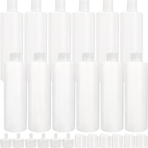 Bekith 12 Pack 16oz Plastic Squeeze Bottle with 24 Caps in 2 Styles, Refillable Plastic Bottles for Shampoo, Lotions, Liquid Body Wash, Sauce, BPA Free