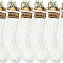 6 Pack Christmas Stockings, 18inch Large White Cable Knitted Stocking Personalized Xmas Hanging Stocking with Leather Patches Custom Name for Christmas Holiday Party Decoration