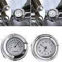 TESWNE 7/8" 1" Handlebar Chrome White Dial Clock and Thermometer for Yamaha for Kawasaki for Suzuki (White)