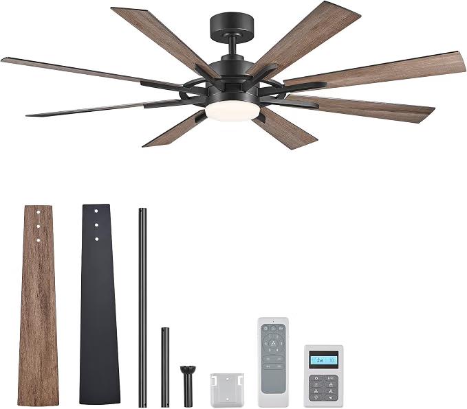 VONLUCE 60'' Ceiling Fan with Light, Farmhouse Ceiling Fan and Dual Remote, Black Large Blade Ceiling Fan for Living Room, Remote & Wall Control, 3CCT, Full-spectrum, 6-Speed, Quiet Reversible DC Motor