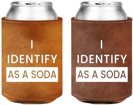 4pcs I Identify As A Soda Funny Beverage Beer Can Coole leather Beer Can Holder Fathers Day Birthday Gifts for Beer Lover Dad Father Him Men Party Supplies Decorations