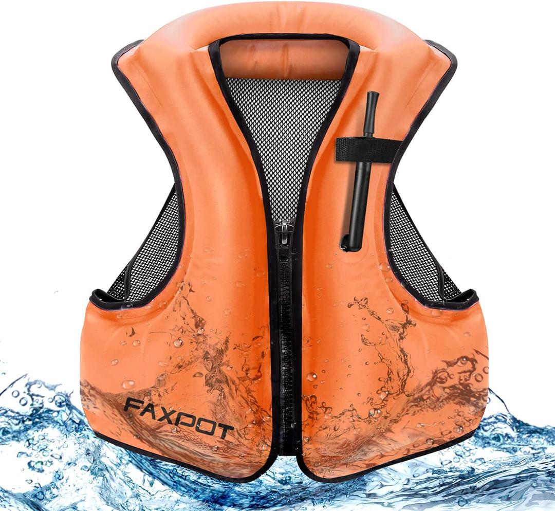 Faxpot Inflatable Snorkel Vest Adult, Snorkeling Vest for Men & Women, Portable Inflatable Swim Vest Jacket, Buoyancy Vest for Snorkeling/Surfing/Swimming, Buoyancy 220 lbs