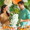 38pcs Jungle Safari Animal Cake Topper with Palm Leaves and Brown Green Khaki Decorative Balls for Jungle Safari Wild Themed Birthday Cake Decoration