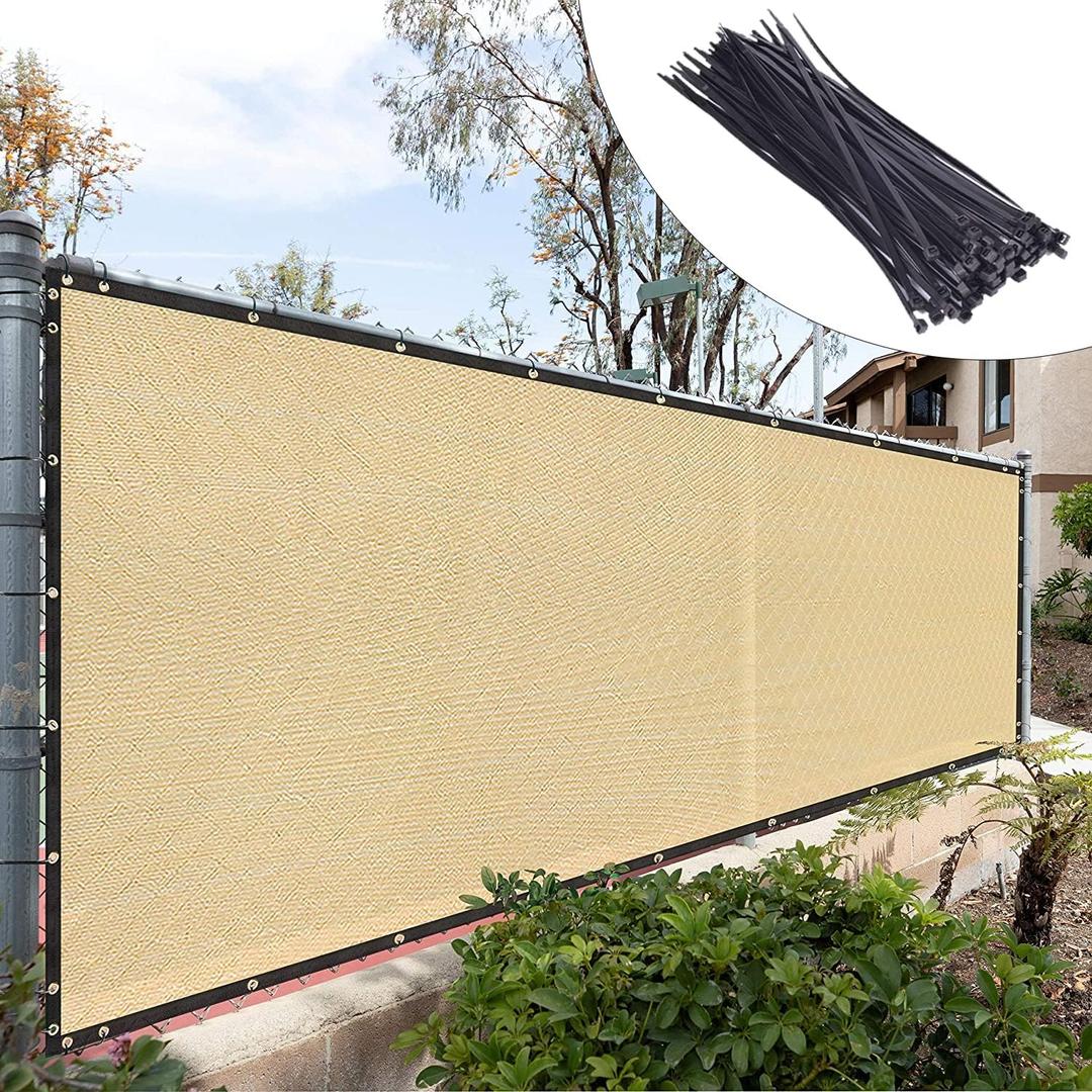Royal Shade 4' x 12' Beige Fence Privacy Screen Windscreen Cover Netting Mesh Fabric Cloth - Cable Zip Ties Included