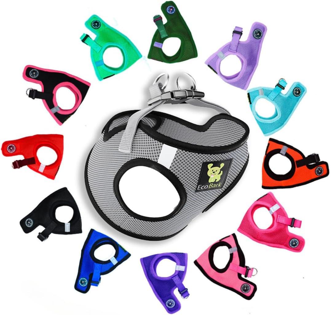 EcoBark Teacup Dog Harness - Step in Luxury Soft Dog Harness - Reflective and Adjustable Mini Body Halter Vest -Tiny Soft Mesh Toy Breed Harness (Gray, XXXS) (XXXS- 2 to 3 lbs- Chest up to 10 in (Pack of 1))