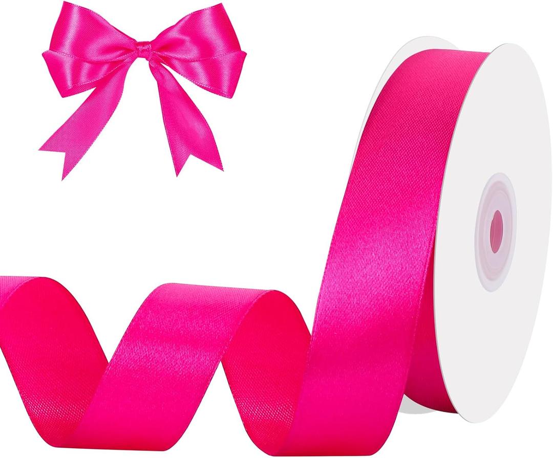 Hot Pink Ribbon 1 Inch 50 Yards Pink Satin Ribbon Valentine Ribbon for Valentine's Day Decor Bows Crafts Gift Wrapping Flower Bouquet Wedding Holiday Decorations