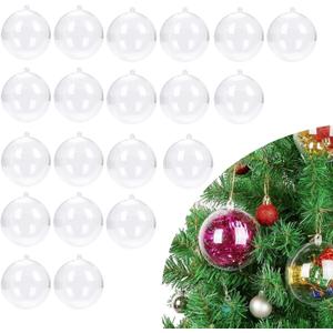 ZUOKEMY 20PCS Clear Plastic Fillable Decorative Balls, DIY Christmas Tree Decorative Balls,Suitable for Christmas, Holiday, Wedding, Party, Home Decor (3.14in/80mm)