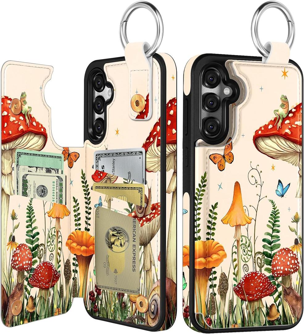 Shorogyt for Samsung Galaxy S24 Plus/for Samsung Galaxy S25 Plus Wallet Case with Card Holder - Designer Mushroom Frog Pattern Kickstand Magnetic Clasp Back Flip Folio Leather Phone Cases for S24 Plus