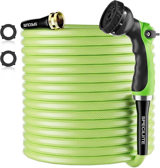 SPECILITE Flexible Garden Water Hose 25 Ft, Heavy Duty, Lightweight and Leak-Proof Pipe× 1/2 In, 3/4" Brass Swivel Fittings,Burst 600 PSI, Non-Expandable, Kink-Proof, For Car, Yard, Outdoor, Lawn