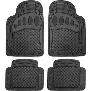 FH Group Automotive Floor Mats Heavy Duty Footprint Design Rubber Floor Mats for Cars,Universal Fit Full Set,Climaproof Floor Mats Trimmable Floor Mats for Most Sedan, SUV, Truck Floor Mats Black