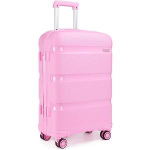 Kono Carry On Luggage Hard Shell Travel Trolley 4 Spinner Wheels Lightweight Polypropylene Suitcase with TSA Lock (Checked-Medium 24-Inch, Pink)