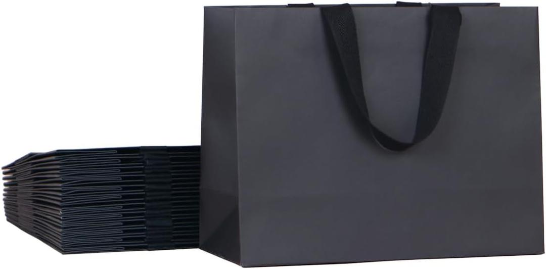 12 pcs, 11.8x4.7x9" (2) Medium Size, Black Paper Bags with Black Cotton Handles, Thick Sturdy Durable Gift bags, 1 count