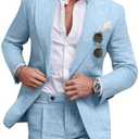 Diaryan Linen Men Suit Set Casual Tuxedo 2 Piece Regular Fit Blazer One Button Solid Jacket and Pants for Prom Wedding Party, XL Size
