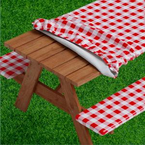Sorfey Picnic Table Cover with Bench Covers -Fitted with Elastic, Vinyl with Flannel Back, Fits for Table 30"x 72" Rectangle,Water Proof, Checked red Design