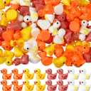 Realspring 100 Pcs Thanksgiving Mini Resin Ducks Tiny Maple Leave Duck Figurines Bulk for Garden Micro Landscape Thanksgiving Theme Leaf Patterns Ornament for Autumn Party Favors DIY Craft