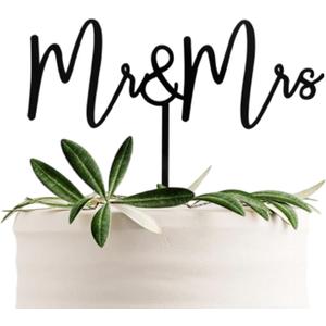 Mr & Mrs Black Acrylic Cake Topper, Bride and Groom Cake Topper Wedding Decoration(Design 01)