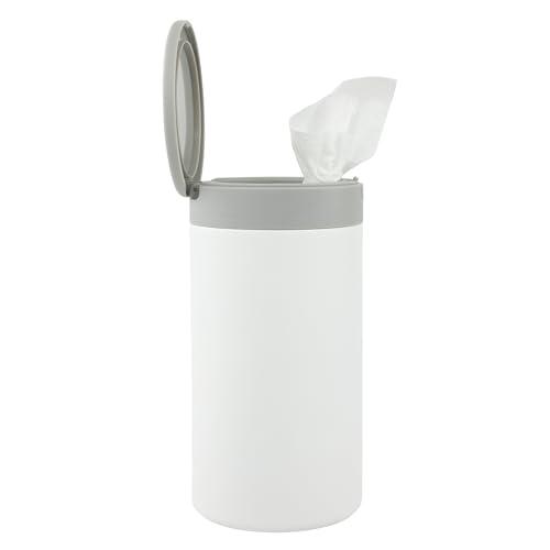 Spectrum Disinfecting Wipes Container Large White Refillable Stainless Steel Wipe Holder for Bathroom Kitchen, Classroom, Reuseable Push Button Wet Wipe Dispenser for Disinfect Cleaning Countertop