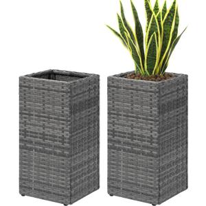 SUNNYPARK 2 Pack Tall Planters for Outdoor Plants Rattan Modern Tall Square Planter Box with Removable Liners Indoor Outdoor Porch Patio Flower Pot (12 x 12 x 24)