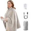 USB Heated Blanket,with USB Charger -Without Battery Pack,Portable Wearable Heated Shawl Throw Blanket for Home & Outdoor,Warm and Soft Cotton, Grey
