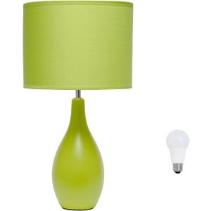 Simple Designs LT2002-GRN-LB 18.11" Oval Bowling Pin Base Ceramic Table Lamp with LED Bulb, Green